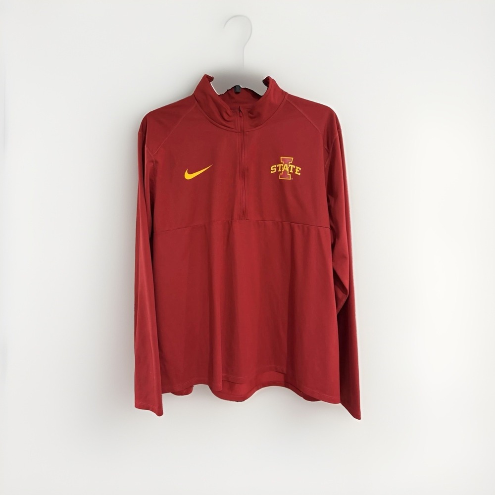 NIKE dri-fit IOWA STATE CYCLONES pullover 1/4 zip red men stretch XXL EUC W112